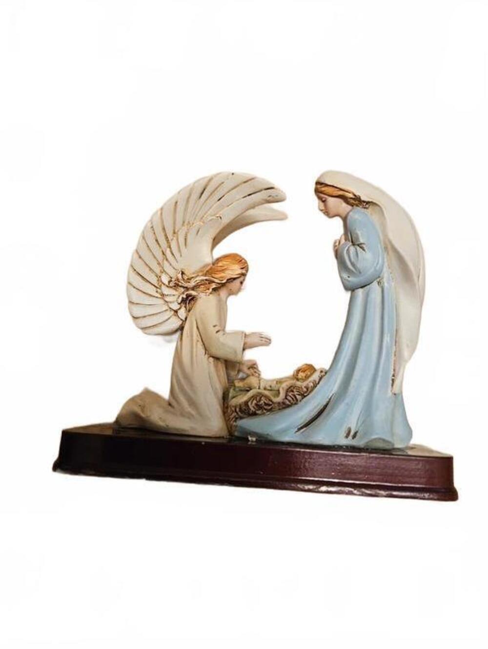 Vintage Holy Family Nativity Figurine Mary Angel Baby Jesus 5x5 Resin Christmas